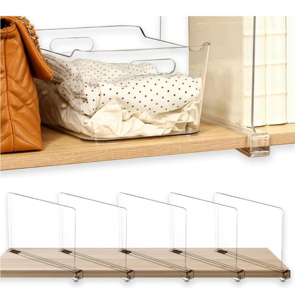 4 shelf dividers and storage tote